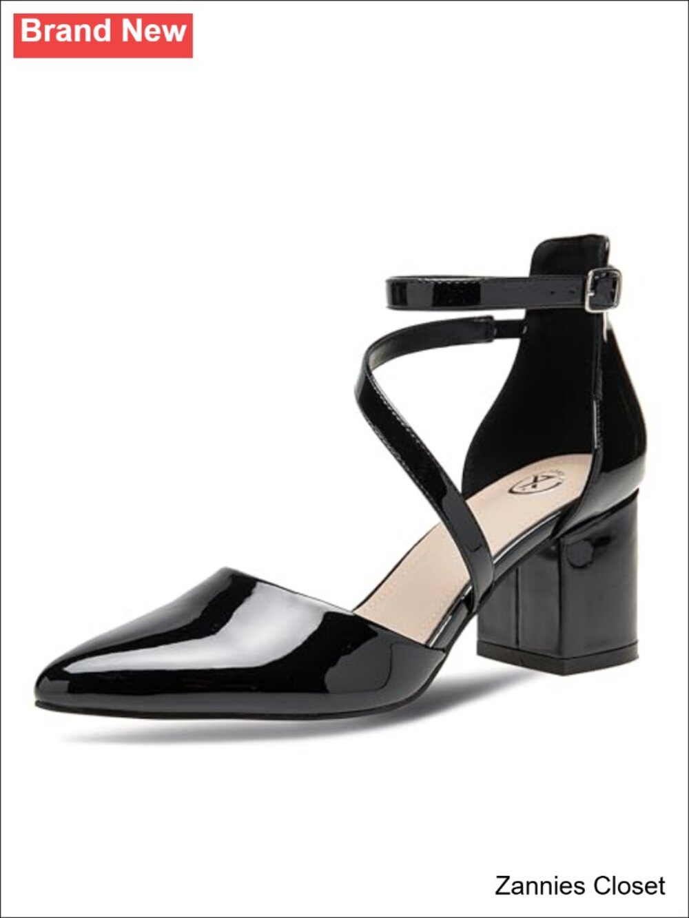 ✨ Women's Patent Pointed Toe Block Heel Pumps Criss Cross Ankle Strap Dress